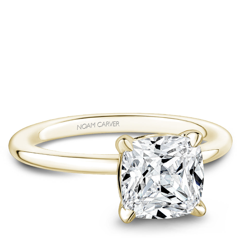Noam Carver Yellow Gold High Polish Cushion Cut Solitaire Engagement Ring