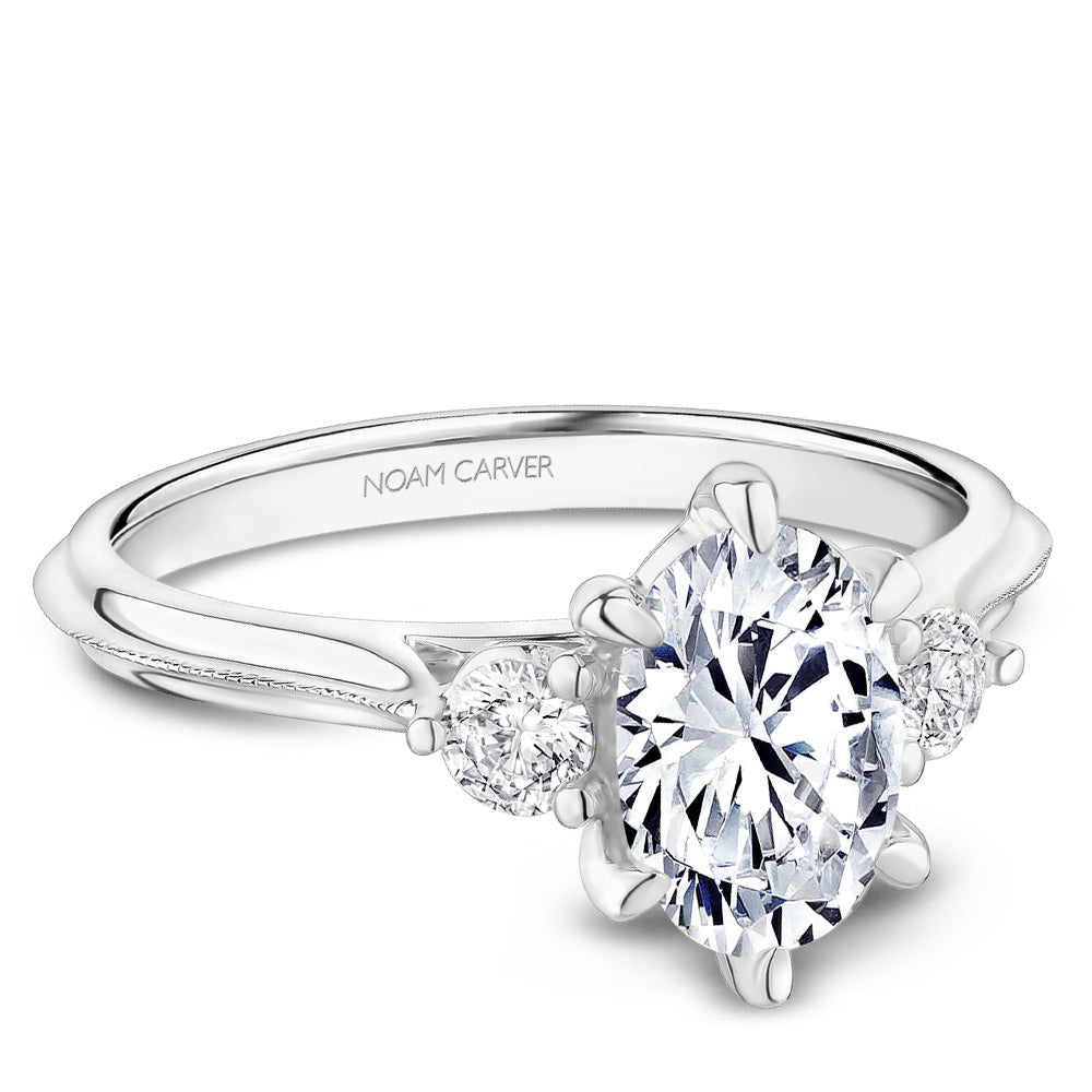 Noam Carver White Gold High Polish Oval Cut Three Stone Diamond Engagement Ring