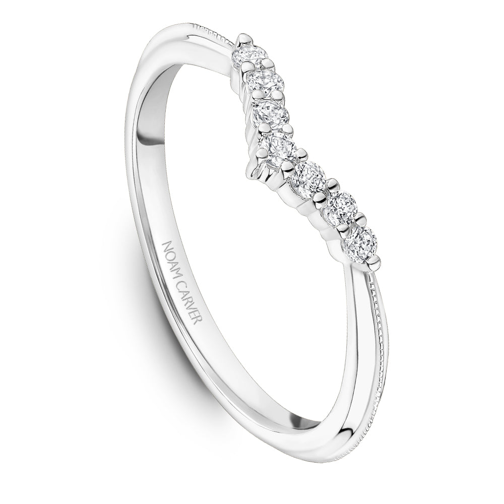 Noam Carver White Gold Chevron Wedding Band with Milgrain Edges