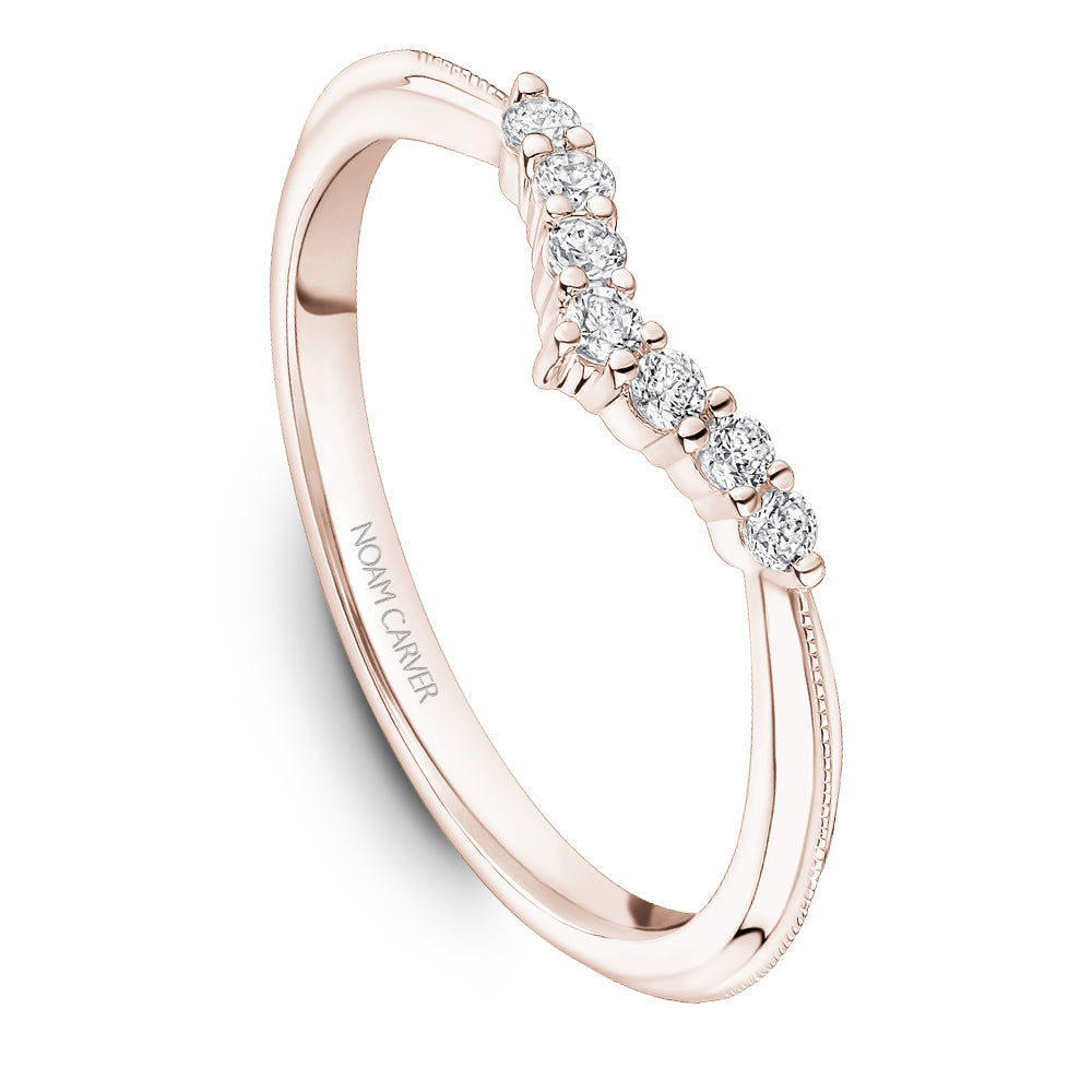 Noam Carver Rose Gold Chevron Wedding Band with Milgrain Edges