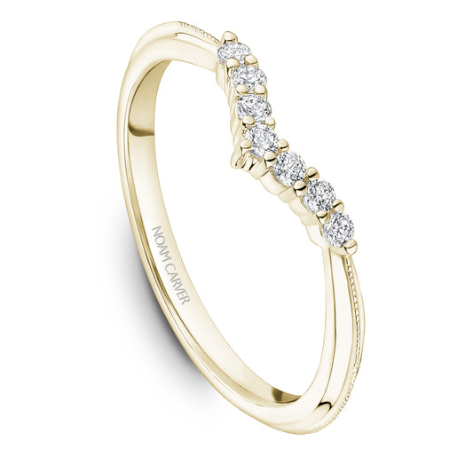 Noam Carver Yellow Gold Chevron Wedding Band with Milgrain Edges