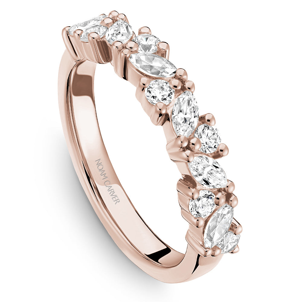 Noam Carver Rose Gold Marquise & Round Cut Diamond Wedding Band
