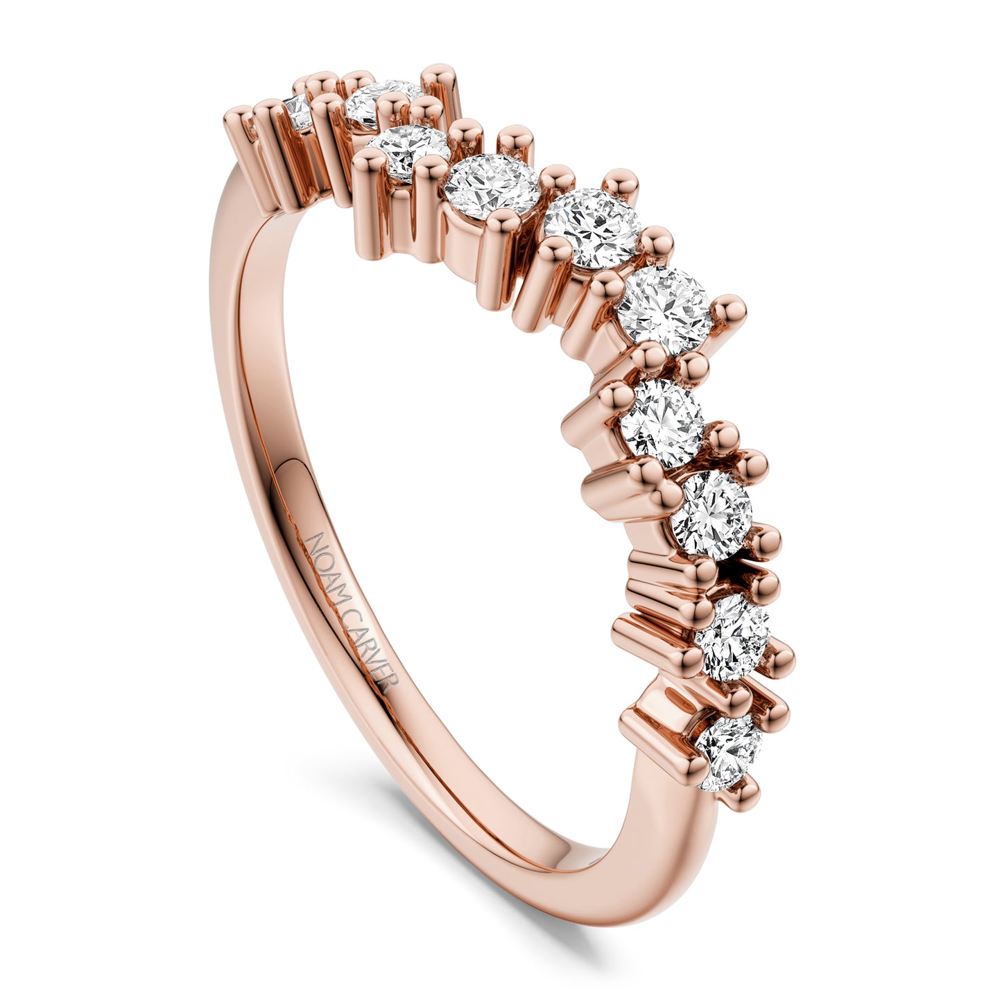 Noam Carver Rose Gold Asymmetrical Curved Round Cut Diamond Wedding Band
