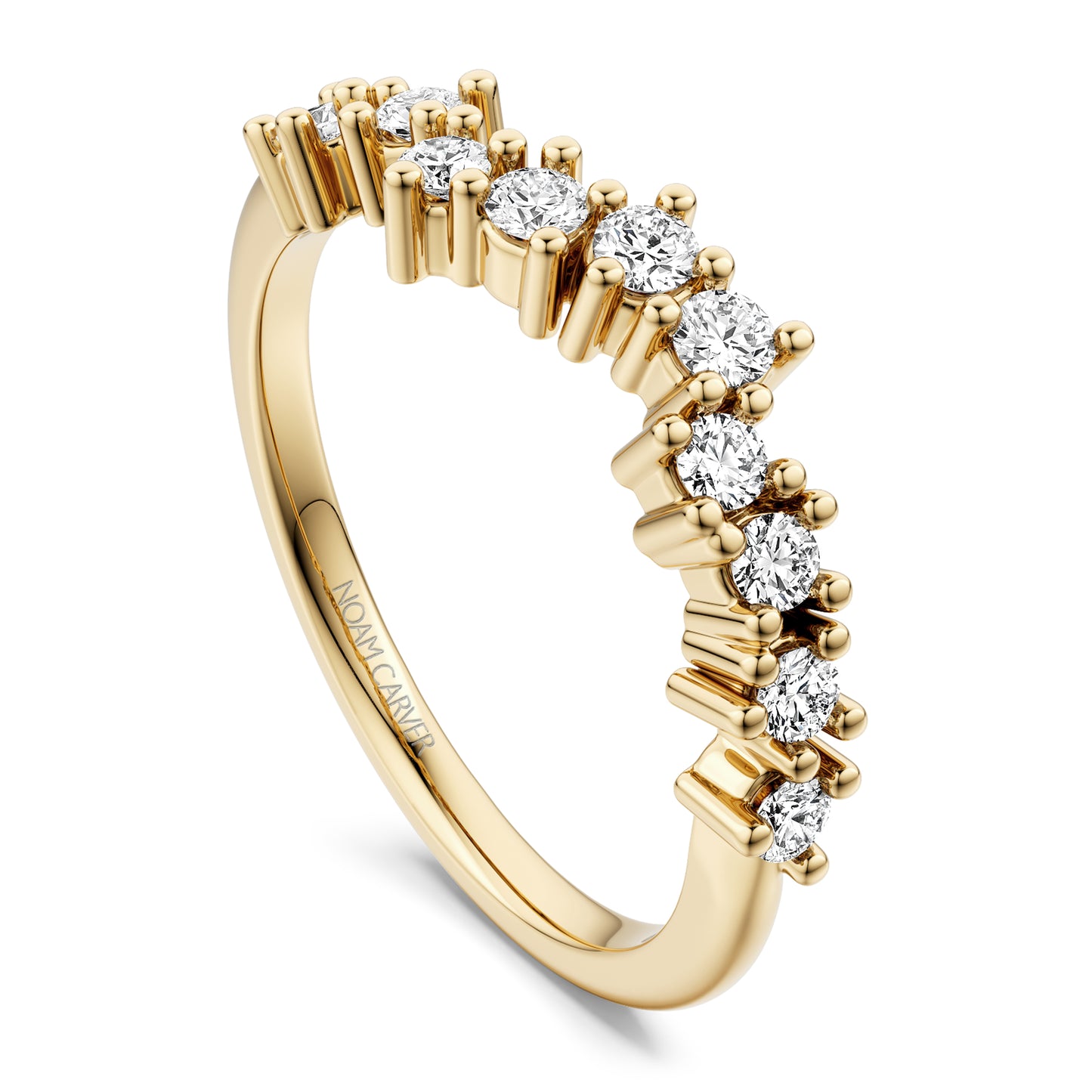 Noam Carver Yellow Gold Asymmetrical Curved Round Cut Diamond Wedding Band