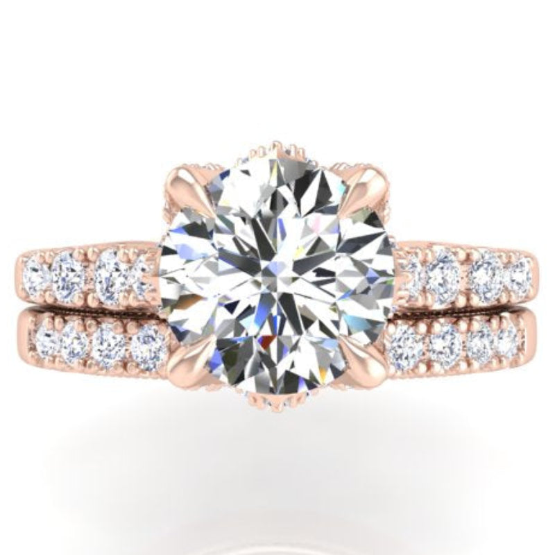 Ben Garelick Astra Galactic Rose Gold 3-Carat Head Round Diamond Engagement Ring Set Top