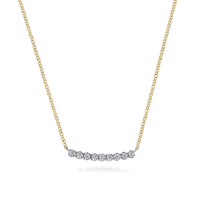 Gabriel & Co. Two-Tone 14K Yellow & White Gold Curved White Sapphire Bar Necklace