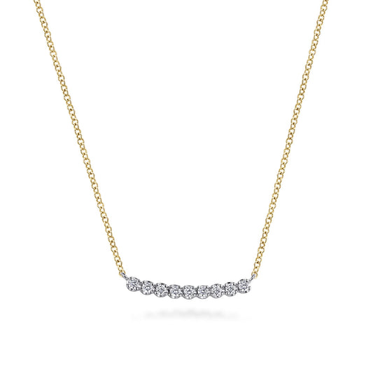 Gabriel & Co. Two-Tone 14K Yellow & White Gold Curved White Sapphire Bar Necklace