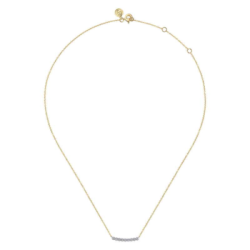 Gabriel & Co. Two-Tone 14K Yellow & White Gold Curved White Sapphire Bar Necklace