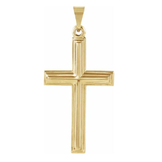 Ben Garelick 14K yellow gold high polished carved cross pendant, 24 x 14mm