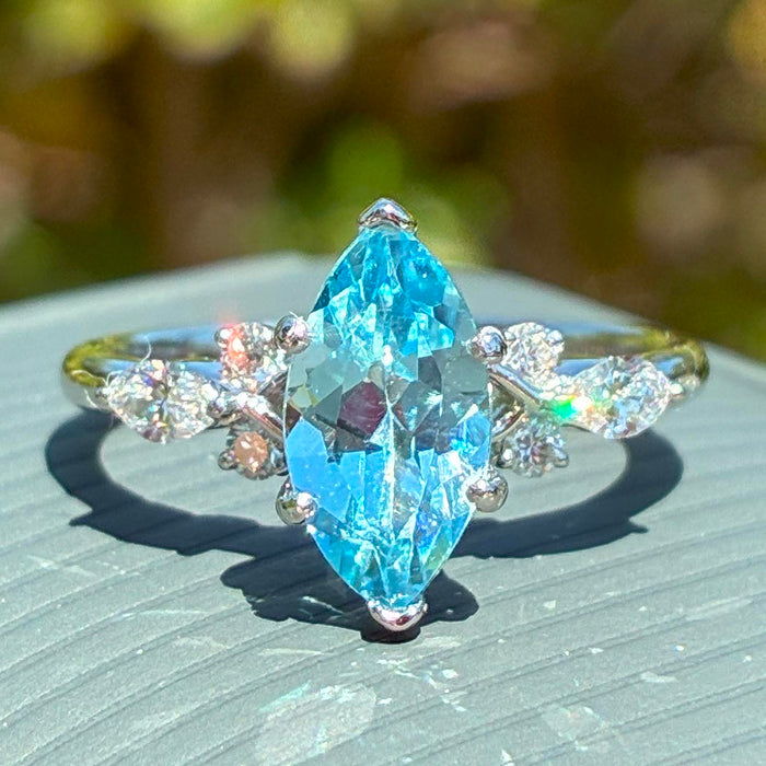 Ben Garelick 14K White Gold Auriel Marquise Cut Blue Topaz and Lab-Grown Diamond Engagement Ring