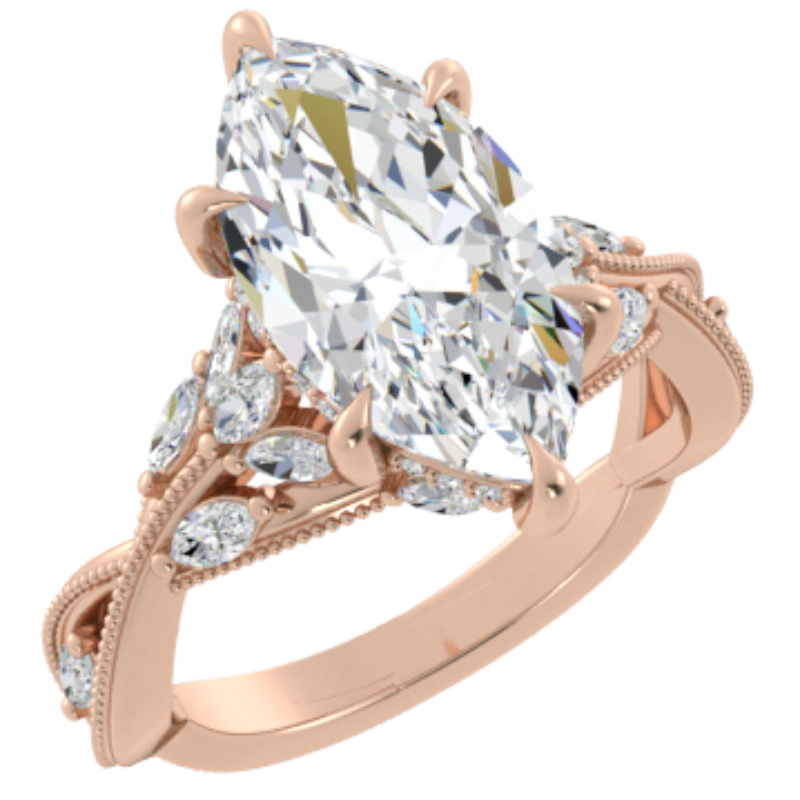 Ben Garelick Bellatrix 4.00 Carat Marquise Diamond Rose Gold Crown Engagement Ring 3D