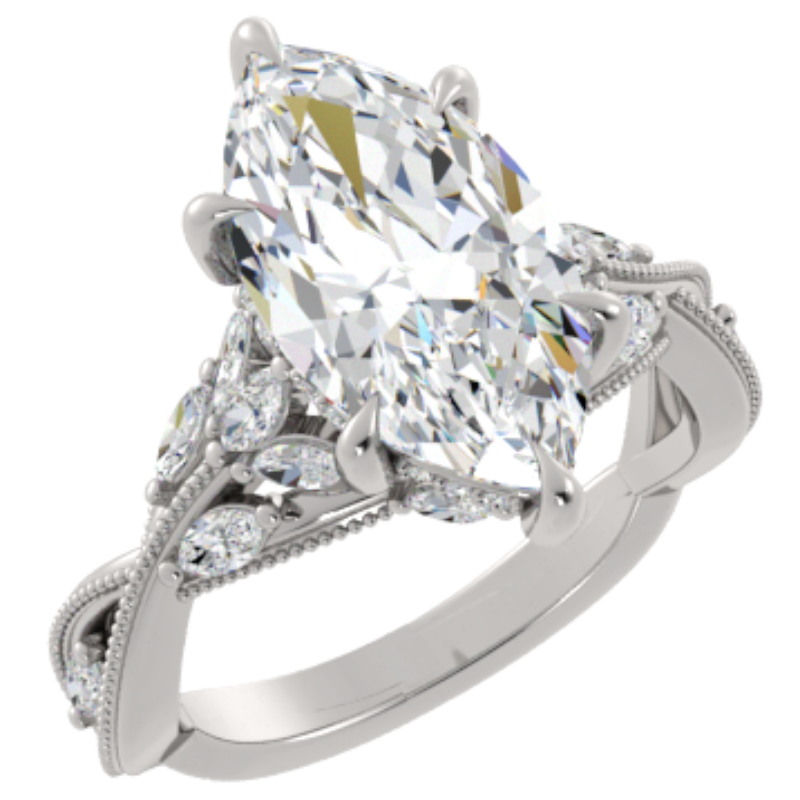 Ben Garelick Bellatrix 4.00 Carat Marquise Diamond White Gold Crown Engagement Ring 3D