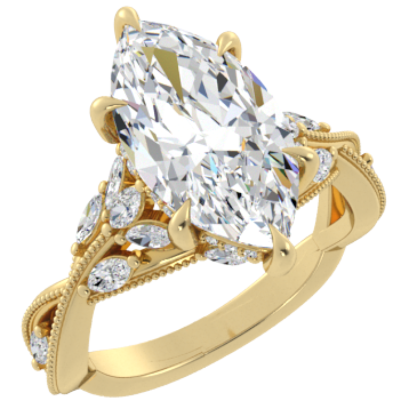 Ben Garelick Bellatrix 4.00 Carat Marquise Diamond Yellow Gold Crown Engagement Ring 3D