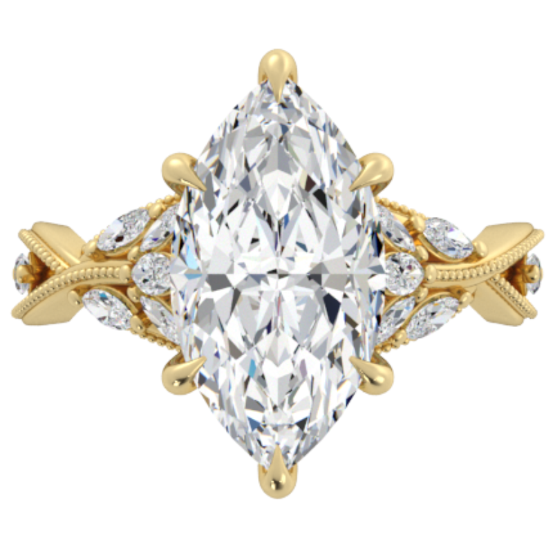 Ben Garelick Bellatrix 4.00 Carat Marquise Diamond Yellow Gold Crown Engagement Ring Top