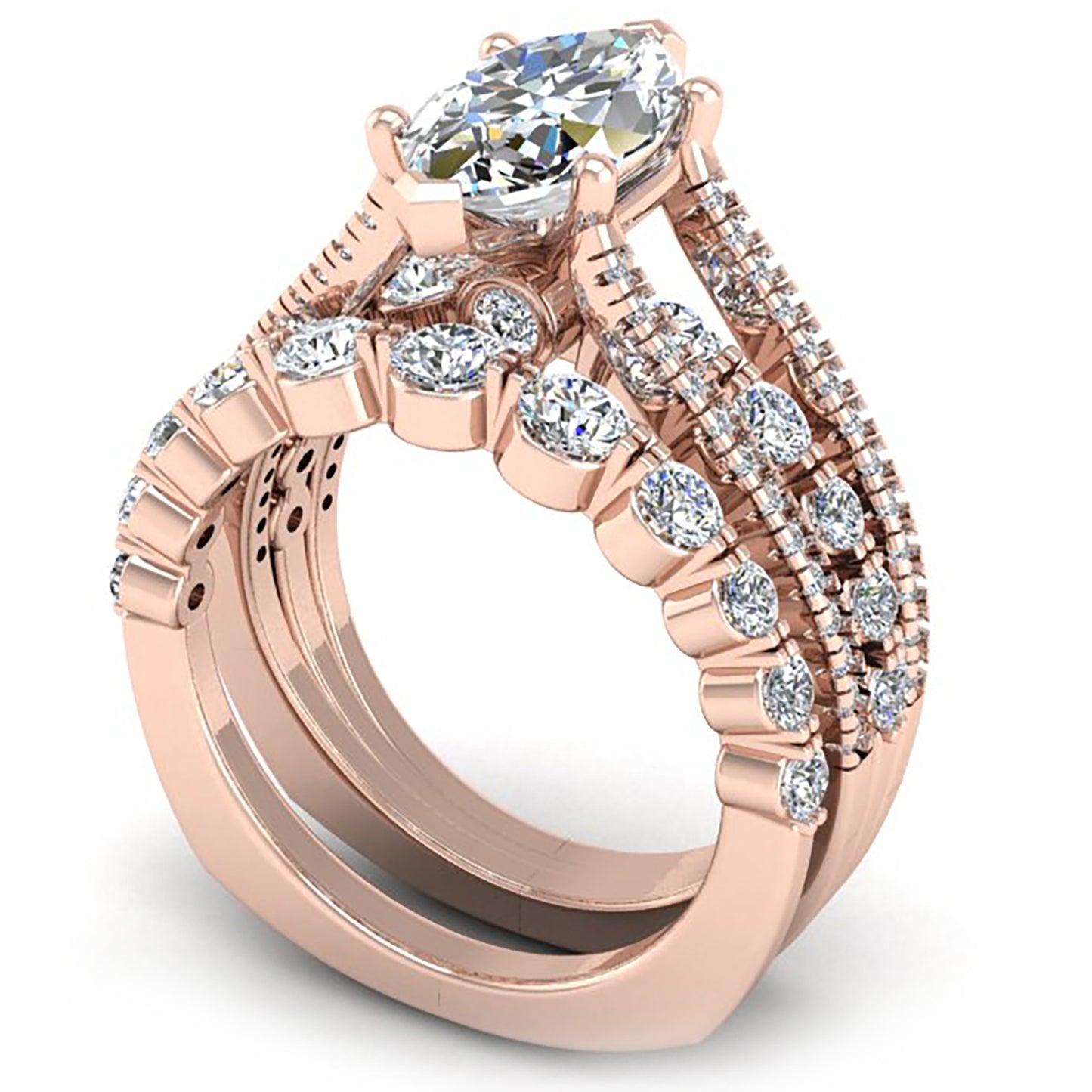 Ben Garelick Bianca Marquise Three Row Diamond Wedding Ring Set