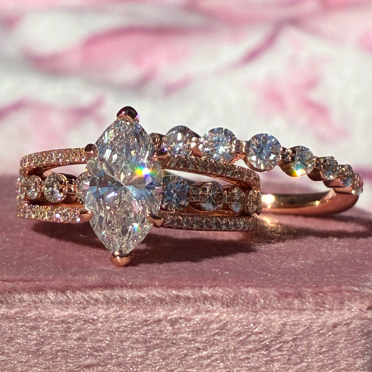 Ben Garelick Bianca Marquise Three Row Diamond Wedding Ring Set