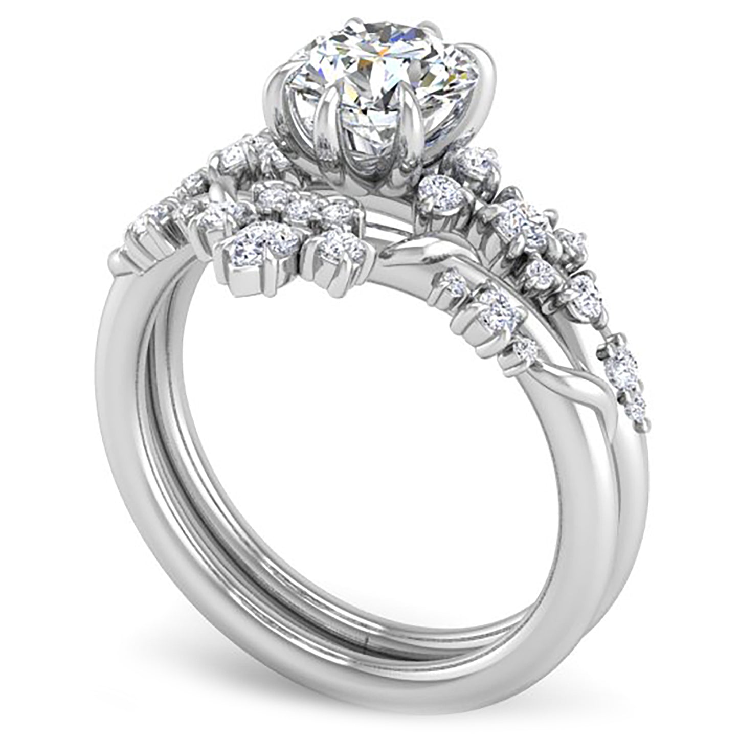 Ben Garelick White Gold Avalon Round Cut Bohemian Diamond Engagement Ring Set