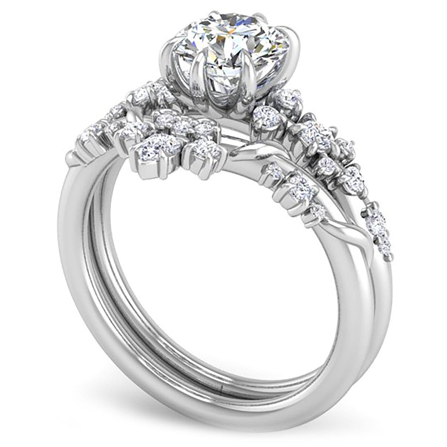 Ben Garelick White Gold Avalon Round Cut Bohemian Diamond Engagement Ring Set