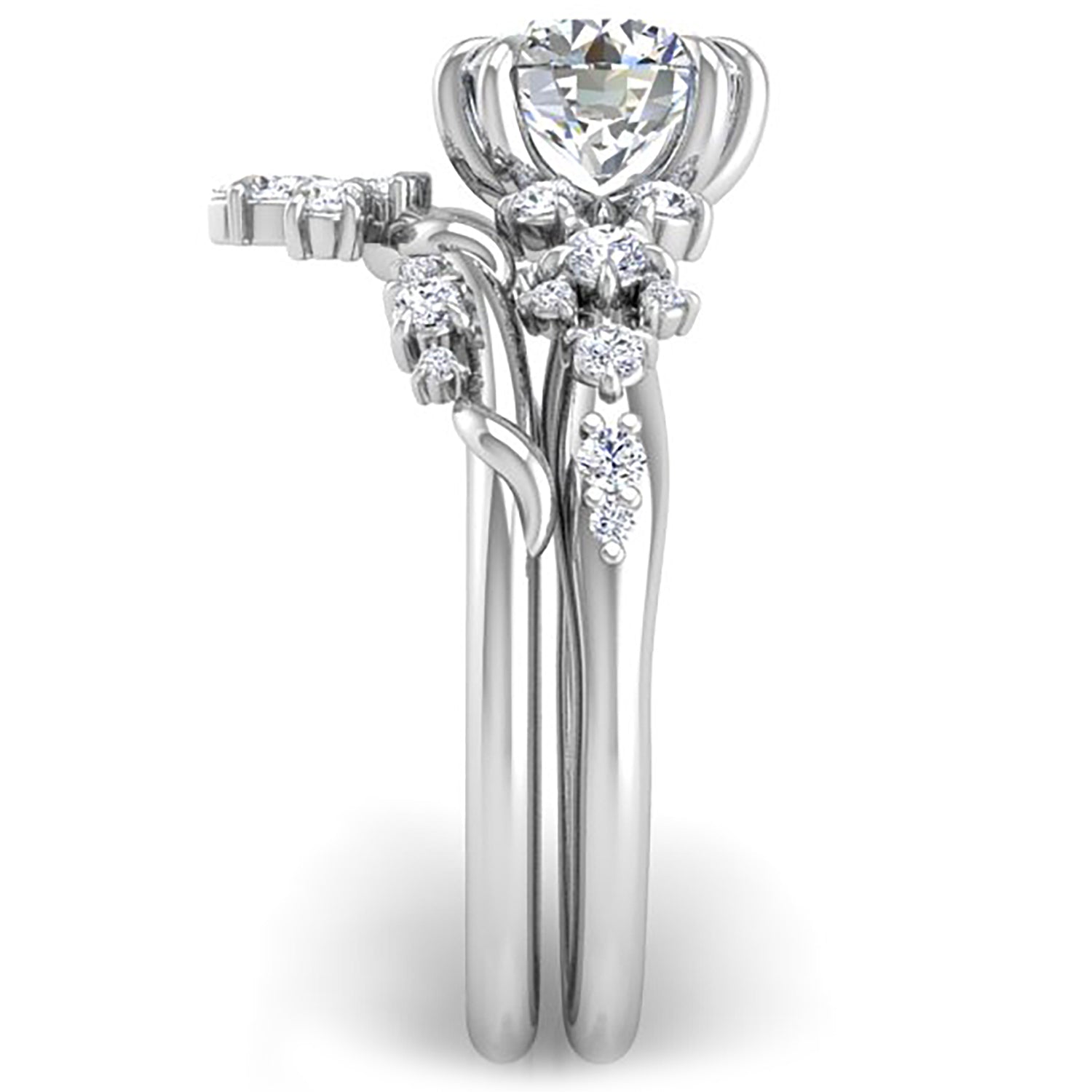 Ben Garelick White Gold Avalon Round Cut Bohemian Diamond Engagement Ring Set