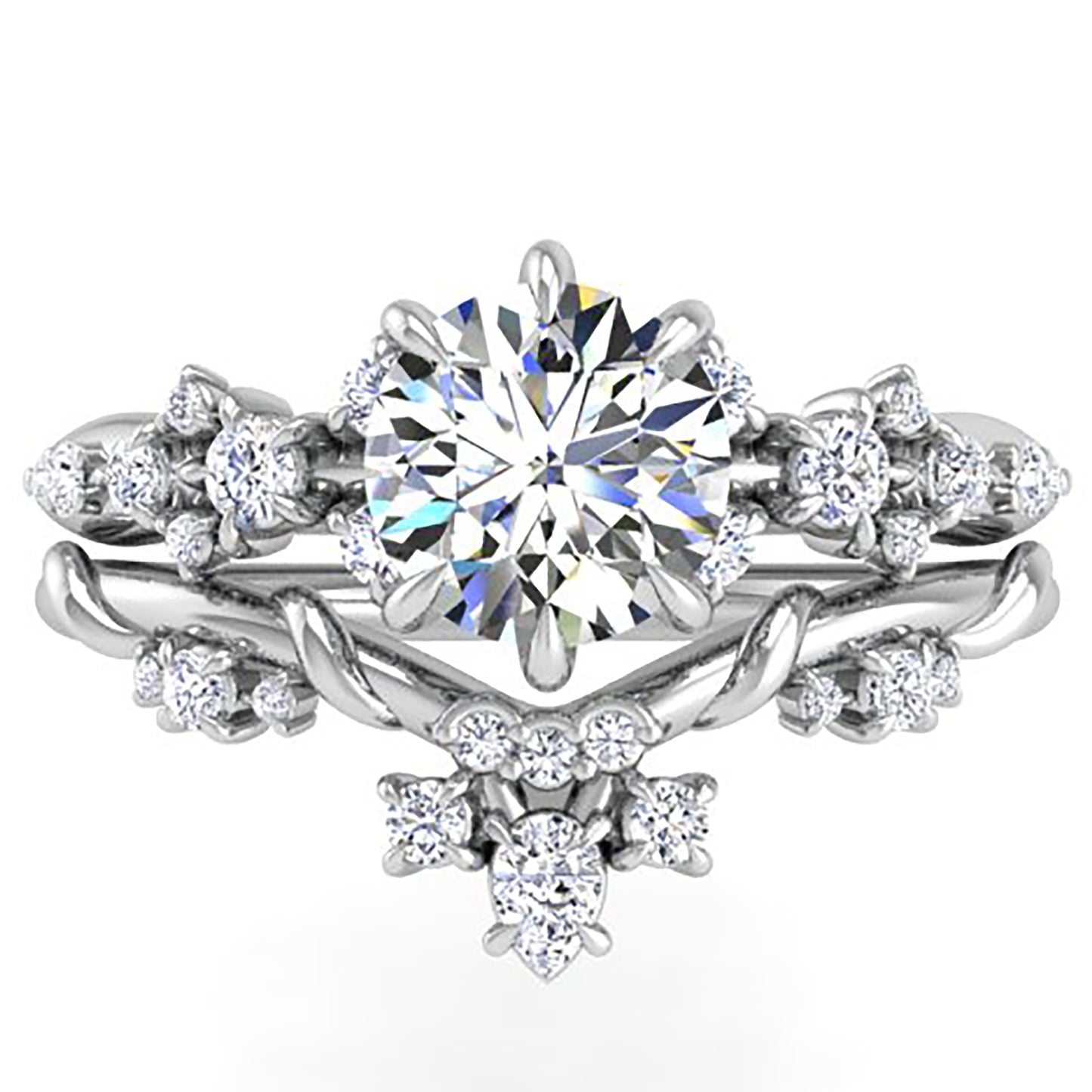 Ben Garelick White Gold Avalon Round Cut Bohemian Diamond Engagement Ring Set