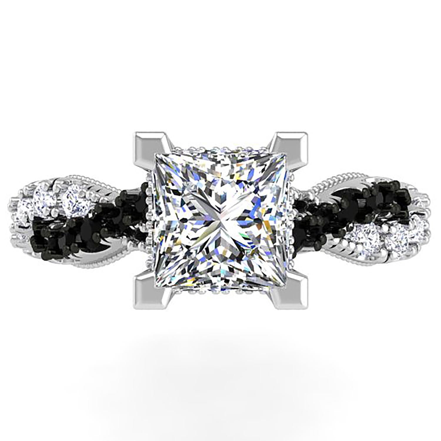 Ben Garelick 14K White Gold Large Luna Twist Hidden Halo Princess Cut Center Black & White Diamond Engagement 