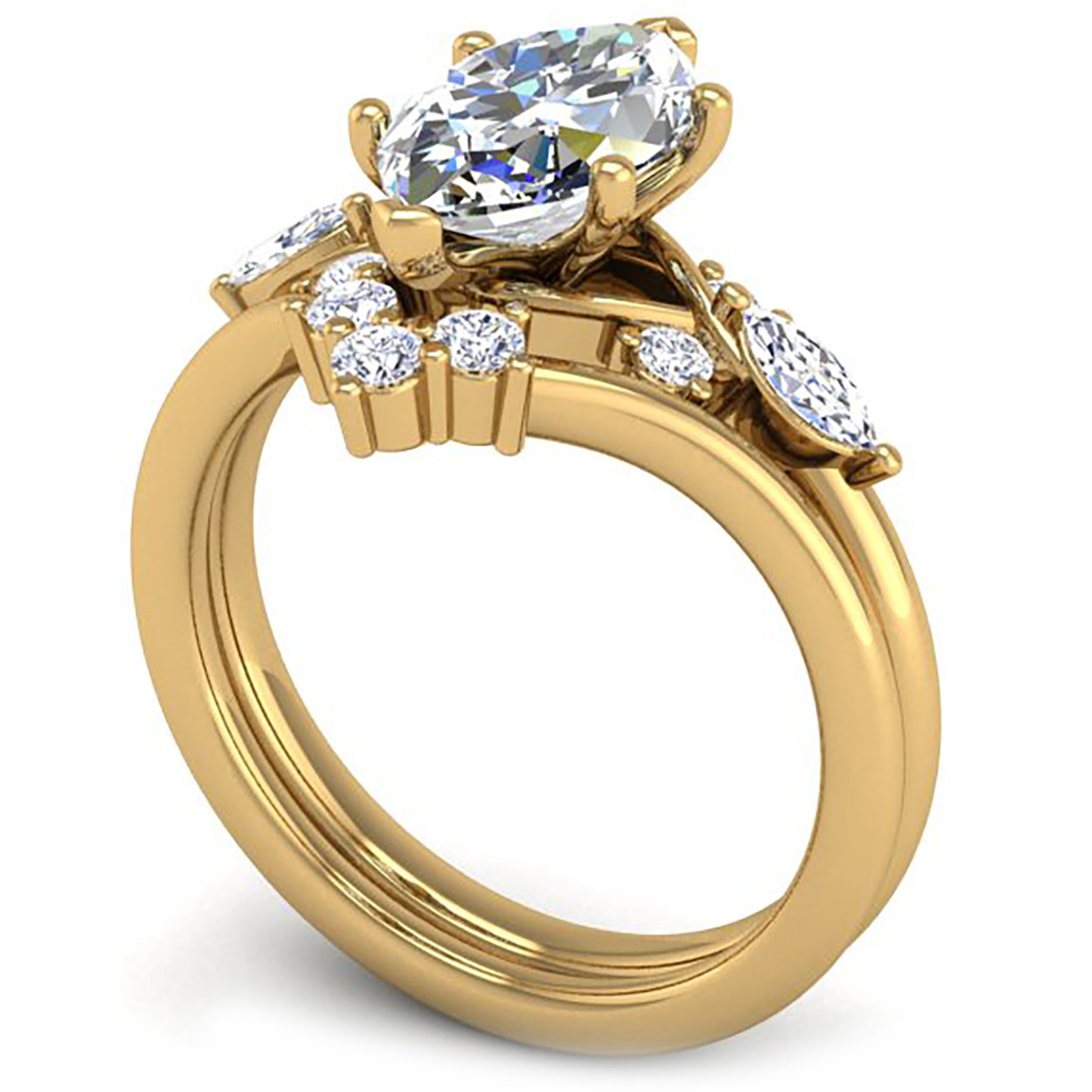 Ben Garelick Yellow Gold Auriel Marquise Cut Diamond Lab-Grown Diamond Engagement Ring Set
