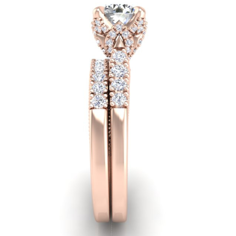 Ben Garelick Astra Galactic Rose Gold 1-Carat Head Round Diamond Engagement Set Right