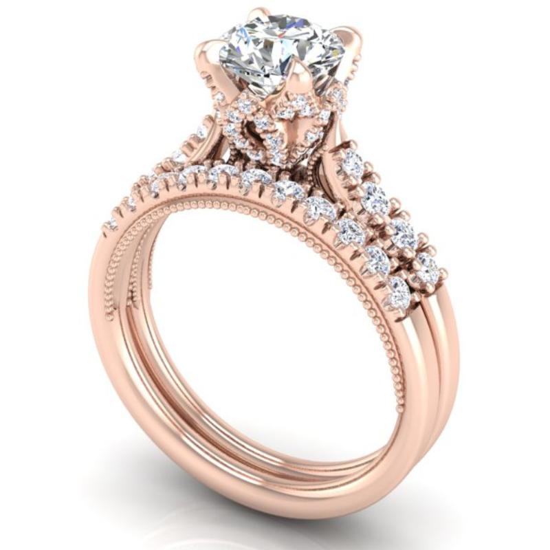Ben Garelick Astra Galactic Rose Gold 1-Carat Head Round Diamond Engagement Ring 3D