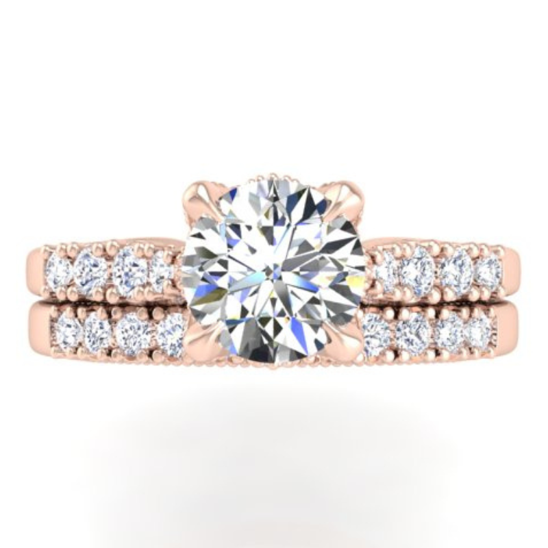 Ben Garelick Astra Galactic Rose Gold 1-Carat Head Round Diamond Engagement Ring Set Front