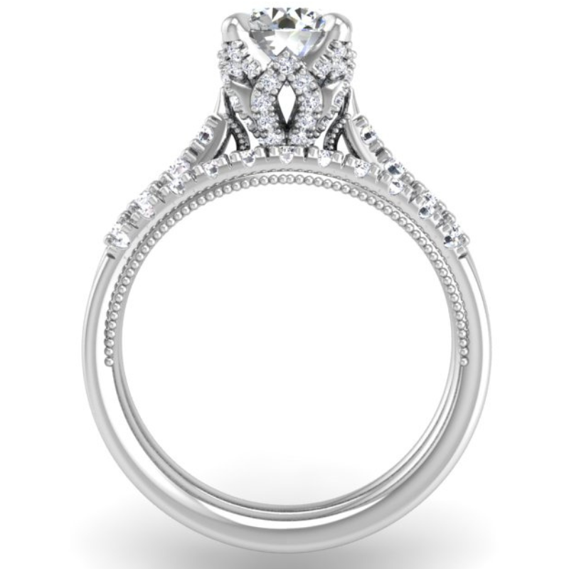Ben Garelick Astra Galactic White Gold 1-Carat Head Round Diamond Engagement Ring Set Front