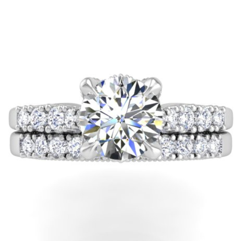 Ben Garelick Astra Galactic White Gold 1-Carat Head Round Diamond Engagement Ring Set Top