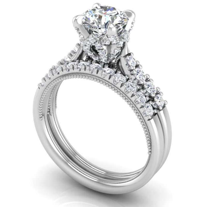 Ben Garelick Astra Galactic White Gold 1-Carat Head Round Diamond Engagement Ring Set 3D