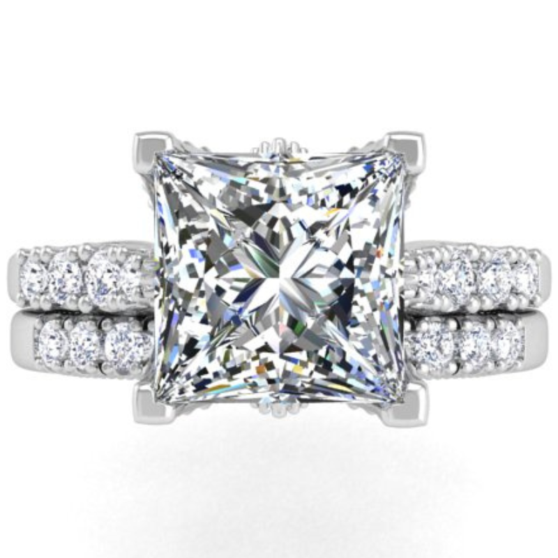 Ben Garelick Astra Galactic White Gold 3-Carat Princess Cut Diamond Engagement Ring Set Top