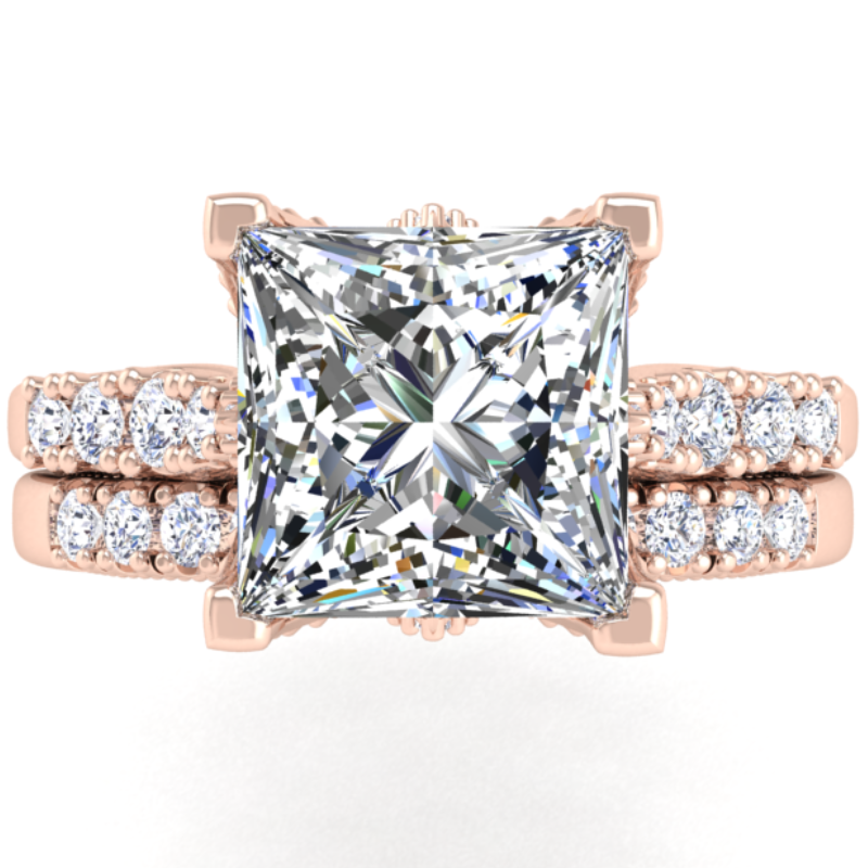 Ben Garelick Astra Galactic Rose Gold 3-Carat Princess Cut Diamond Engagement Ring Set Top