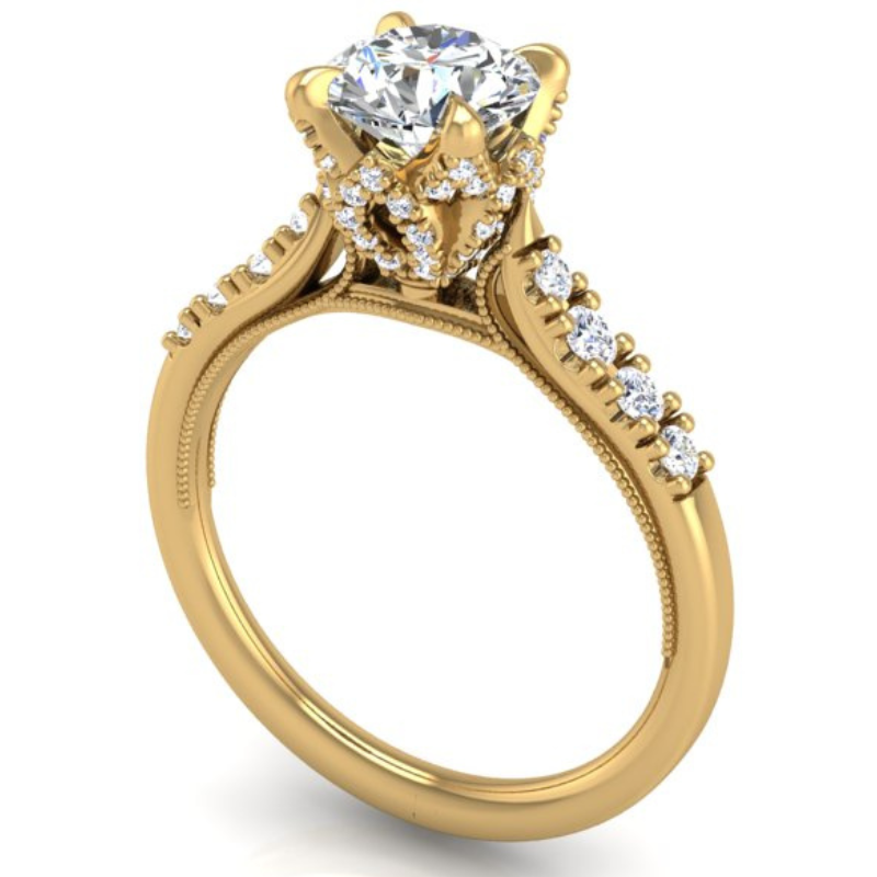 Ben Garelick Astra Galactic Yellow Gold 1-Carat Head Round Diamond Engagement Ring 3D