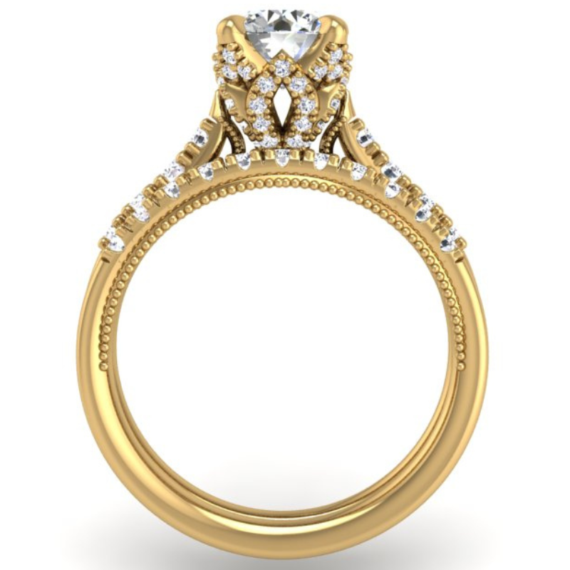 Ben Garelick Astra Galactic Yellow Gold 1-Carat Head Round Diamond Engagement Ring Set Front