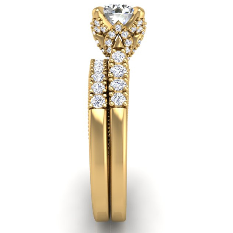 Ben Garelick Astra Galactic Yellow Gold 1-Carat Head Round Diamond Engagement Ring Set Right