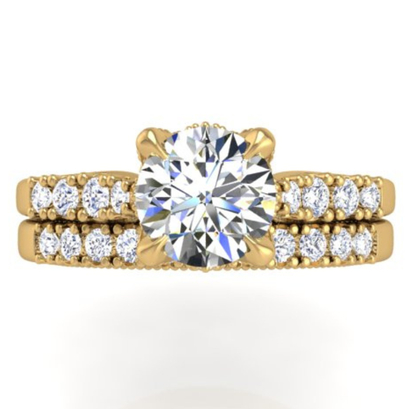 Ben Garelick Astra Galactic Yellow Gold 1-Carat Head Round Diamond Engagement Ring Set Top