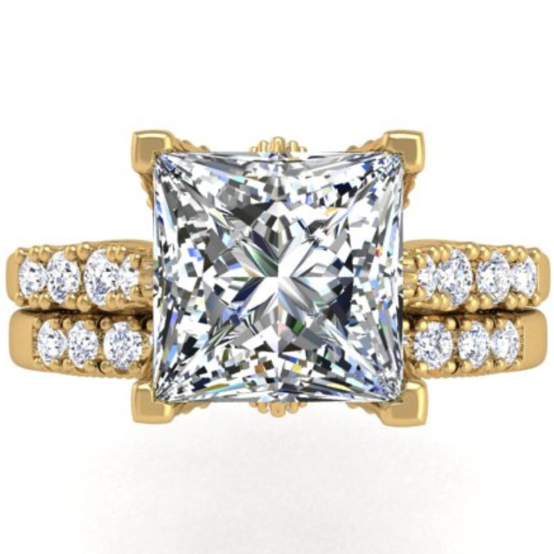 Ben Garelick Astra Galactic YellowGold 3-Carat Princess Cut Diamond Engagement Ring Set Top