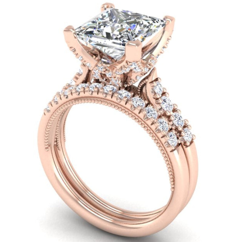 Ben Garelick Astra Galactic Rose Gold 3-Carat Princess Cut Diamond Engagement Ring 3D Set