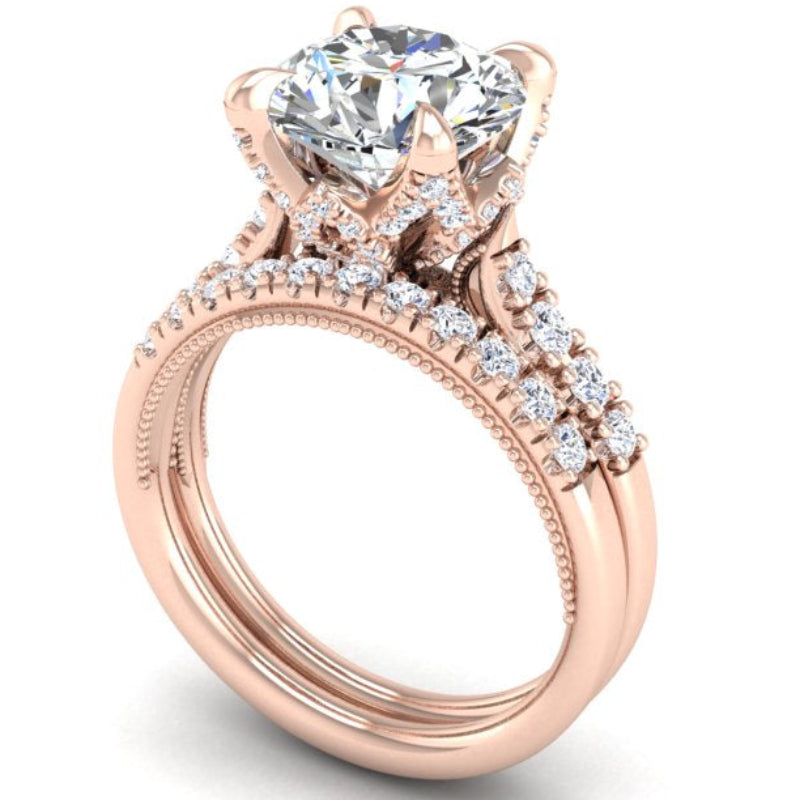 Ben Garelick Astra Galactic Rose Gold 3-Carat Head Round Diamond Engagement Ring 3D  Set