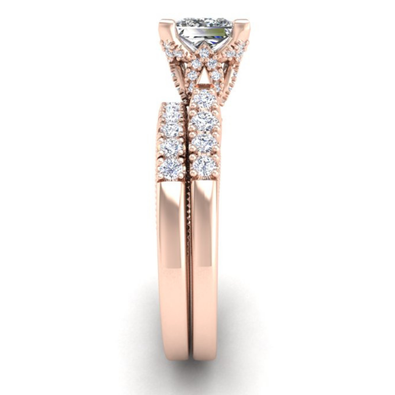 Ben Garelick Astra Galactic Rose Gold 1-Carat Head Princess Diamond Engagement Ring Set