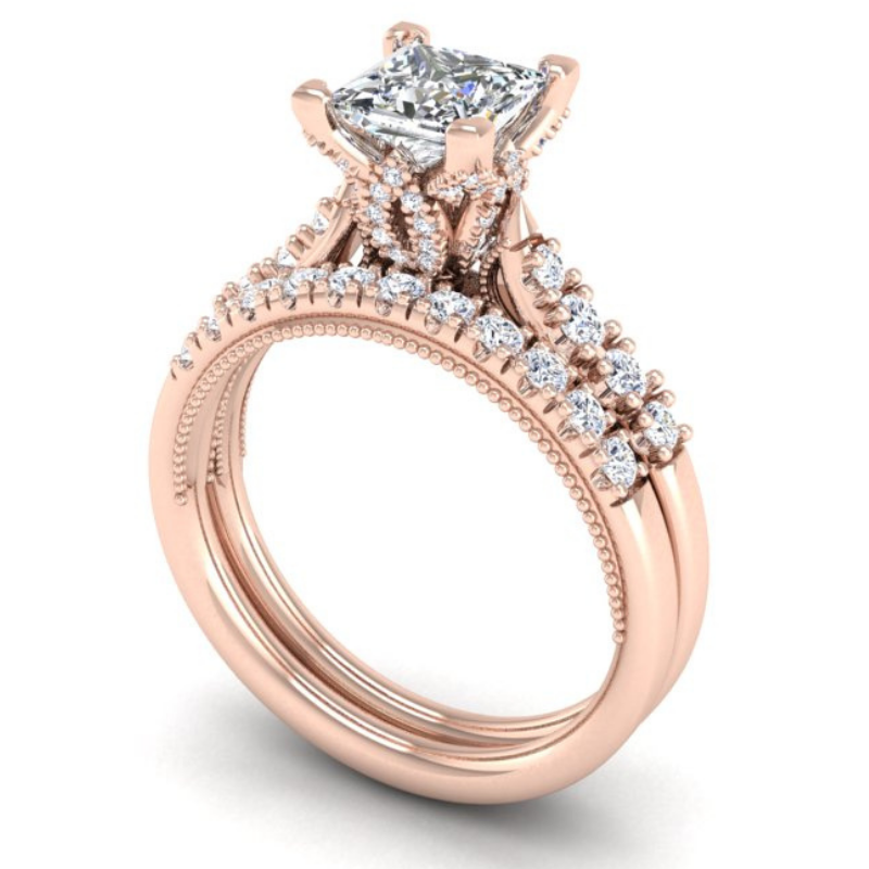 Ben Garelick Astra Galactic Rose Gold 1-Carat Head Princess Diamond Engagement Ring Set