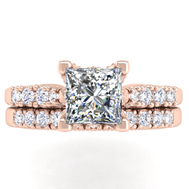 Ben Garelick Astra Galactic Rose Gold 1-Carat Head Princess Diamond Engagement Ring Set