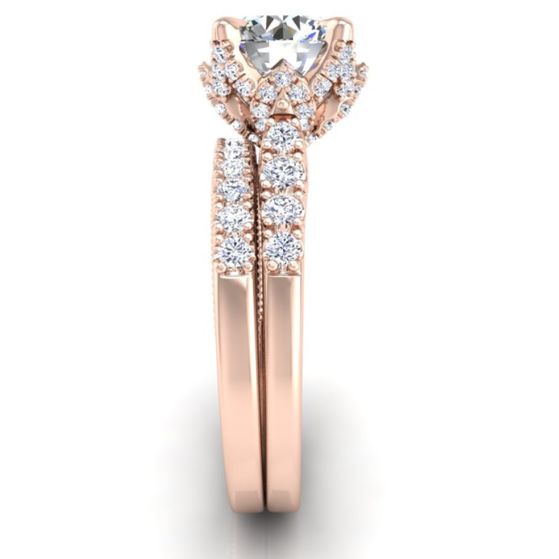 Ben Garelick Astra Galactic Rose Gold Head Round Diamond Engagement Ring Set