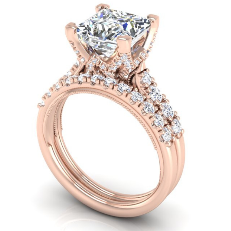 Ben Garelick Astra Galactic Rose Gold 2-Carat Head Princess Diamond Engagement Ring Set