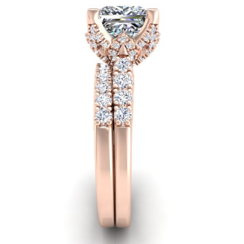 Ben Garelick Astra Galactic Rose Gold 2-Carat Head Princess Diamond Engagement Ring Set