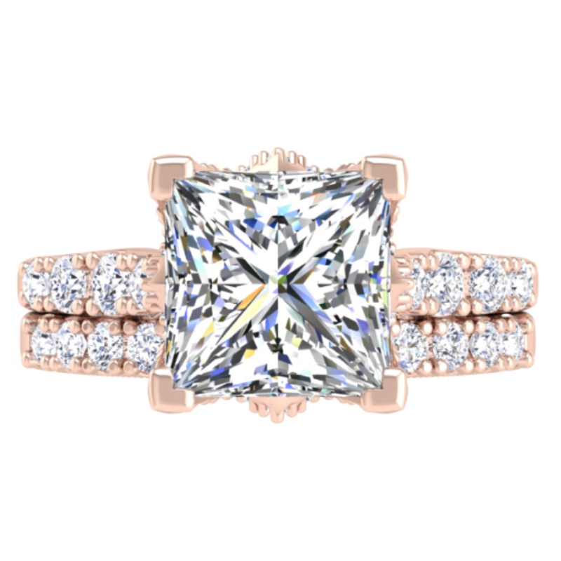 Ben Garelick Astra Galactic Rose Gold 2-Carat Head Princess Diamond Engagement Ring Set