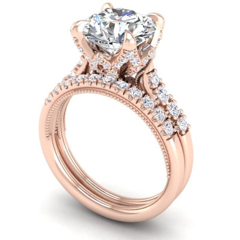 Ben Garelick Astra Galactic Rose Gold Head Round Diamond Engagement Ring Set