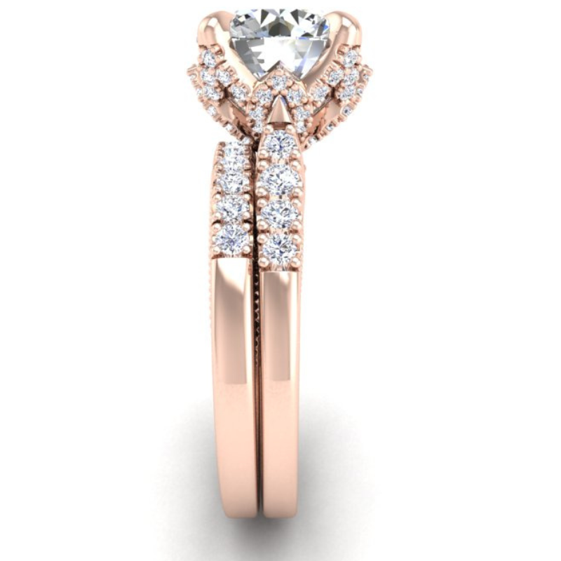 Ben Garelick Astra Galactic Rose Gold Head Round Diamond Engagement Ring Set